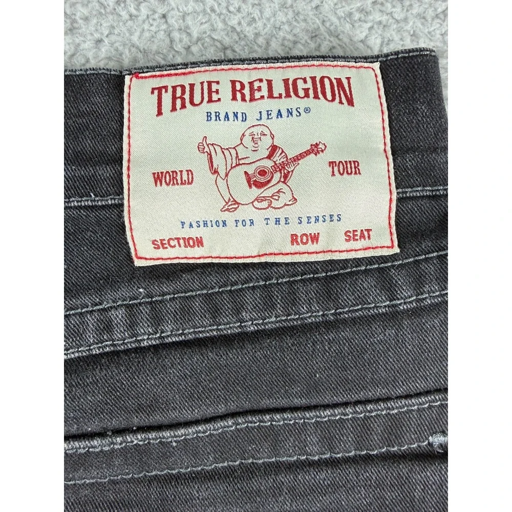 True Religion Ricky Relaxed Straight Jeans Mens 32x30 Flap Pockets Cut Ankle